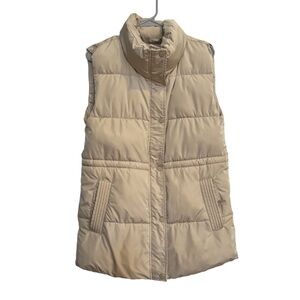 Stradivarius Oversized Puffer Jacket Vest Size XS Beige Longline Full Zip Snap